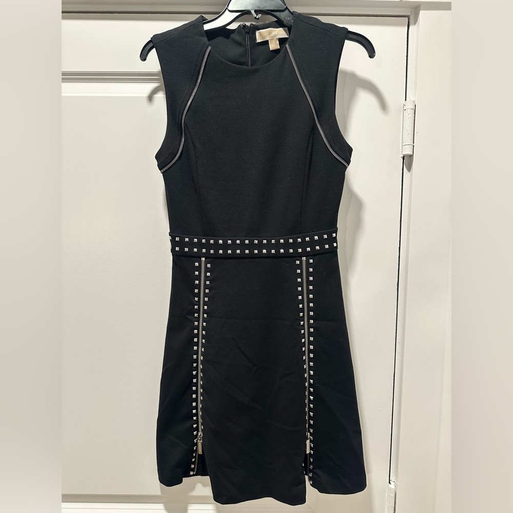 MICHAEL Michael Kors l Black Fit and Flare Zipper and Pyramid Stud Dress